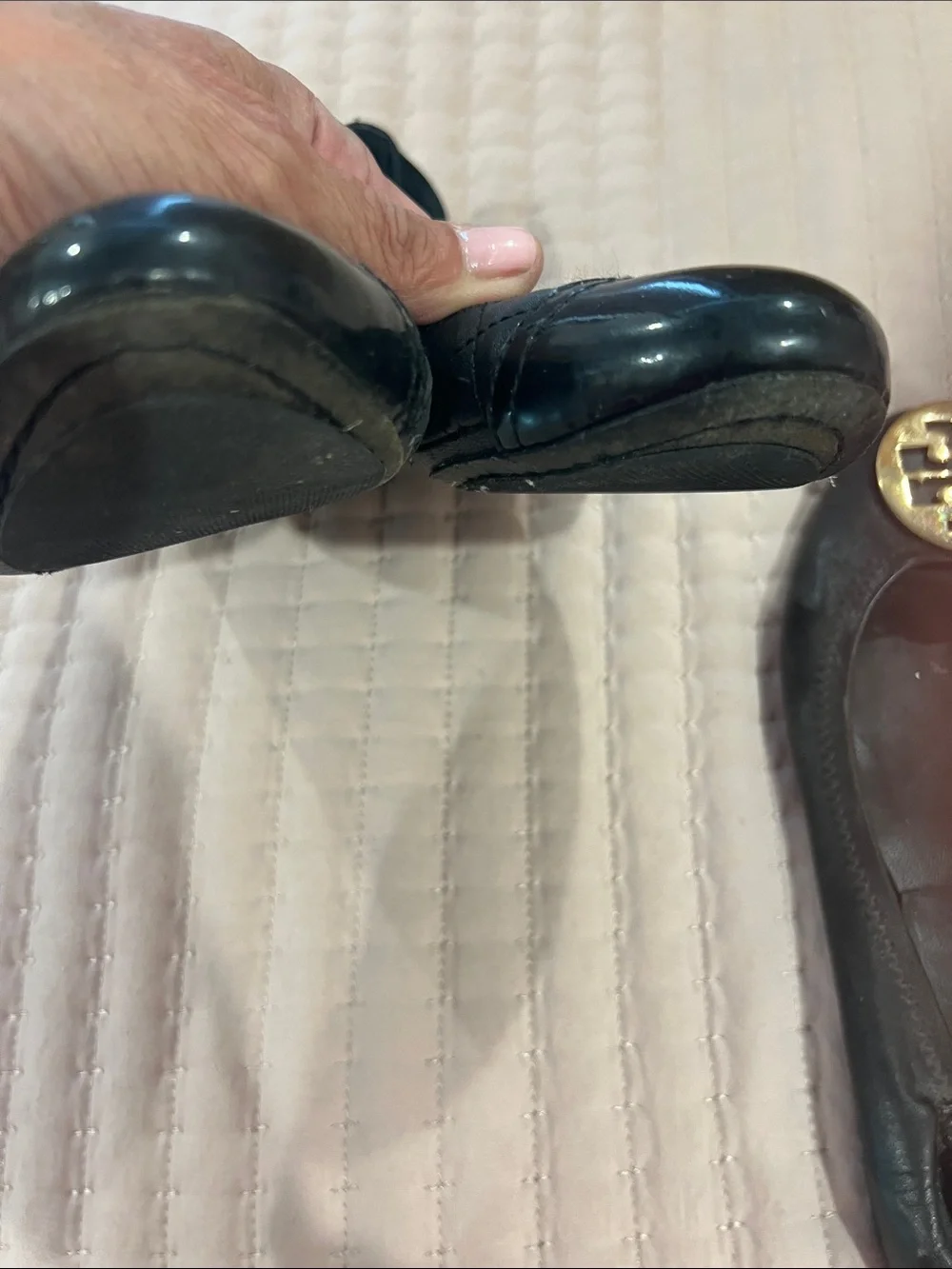Tory Burch Black Quilted Cap-Toe Ballet Flats with Gold Logo Size 8